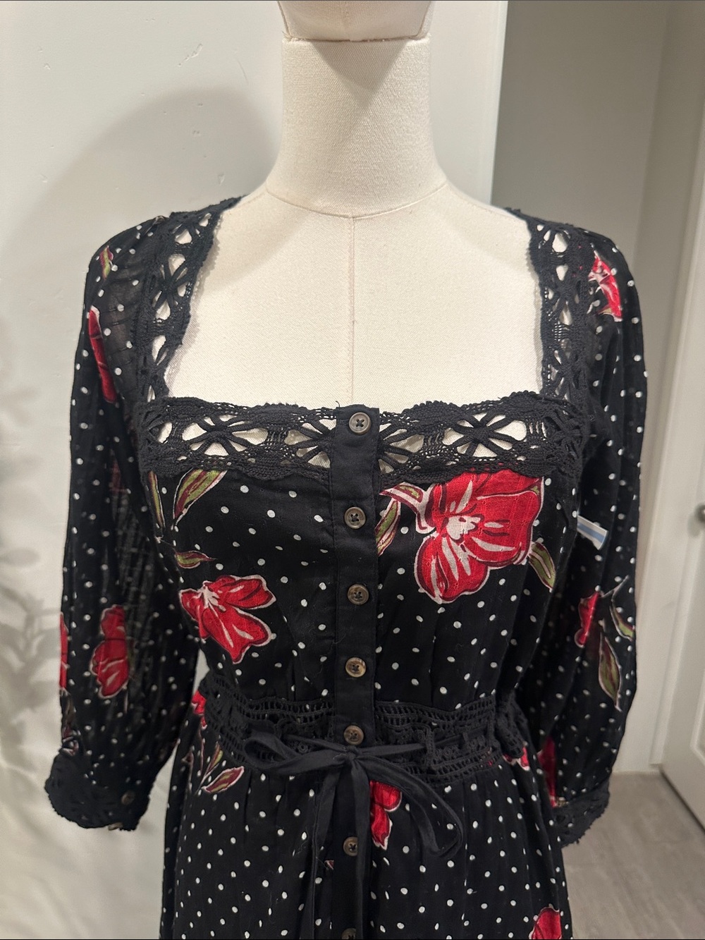 Free People Morning Meadows Floral Lace Trim Maxi Dress New! - Picture 14 of 15